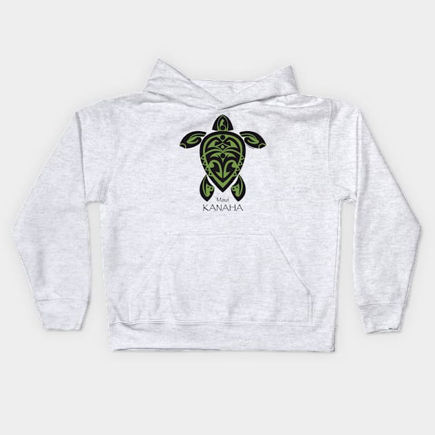 Green & black Tribal Turtle Tattoo / Kanaha, Maui Kids Hoodie by srwdesign